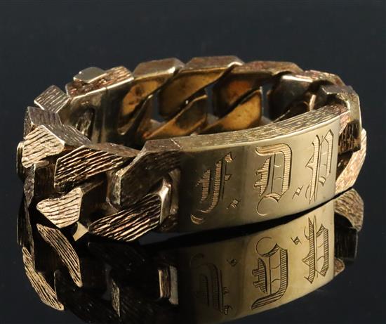 A 1970s heavy textured 9ct gold curblink identity bracelet, weight 224.8 grams.
